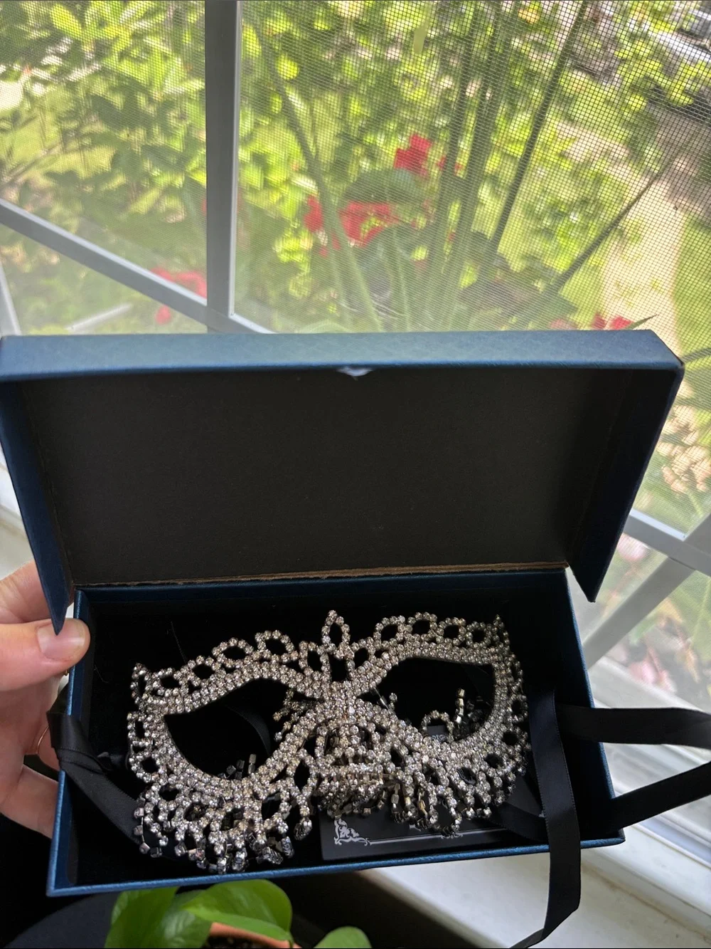 Silver Rhinestone Fringe Masquerade Mask by